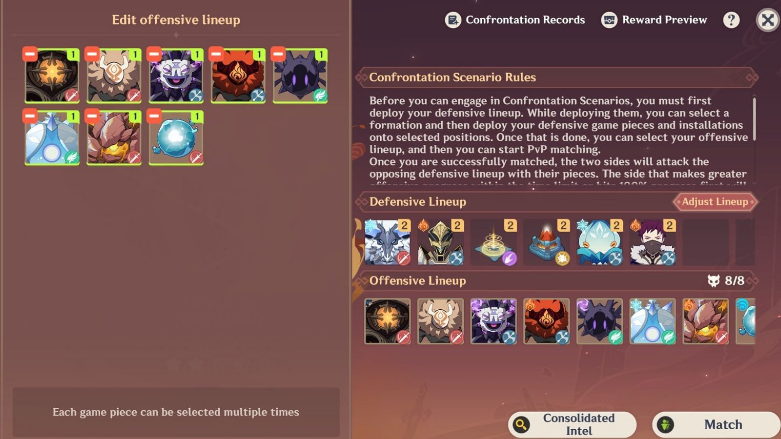 These are all available units that you can use in your attacking lineup (Image via HoYoverse)